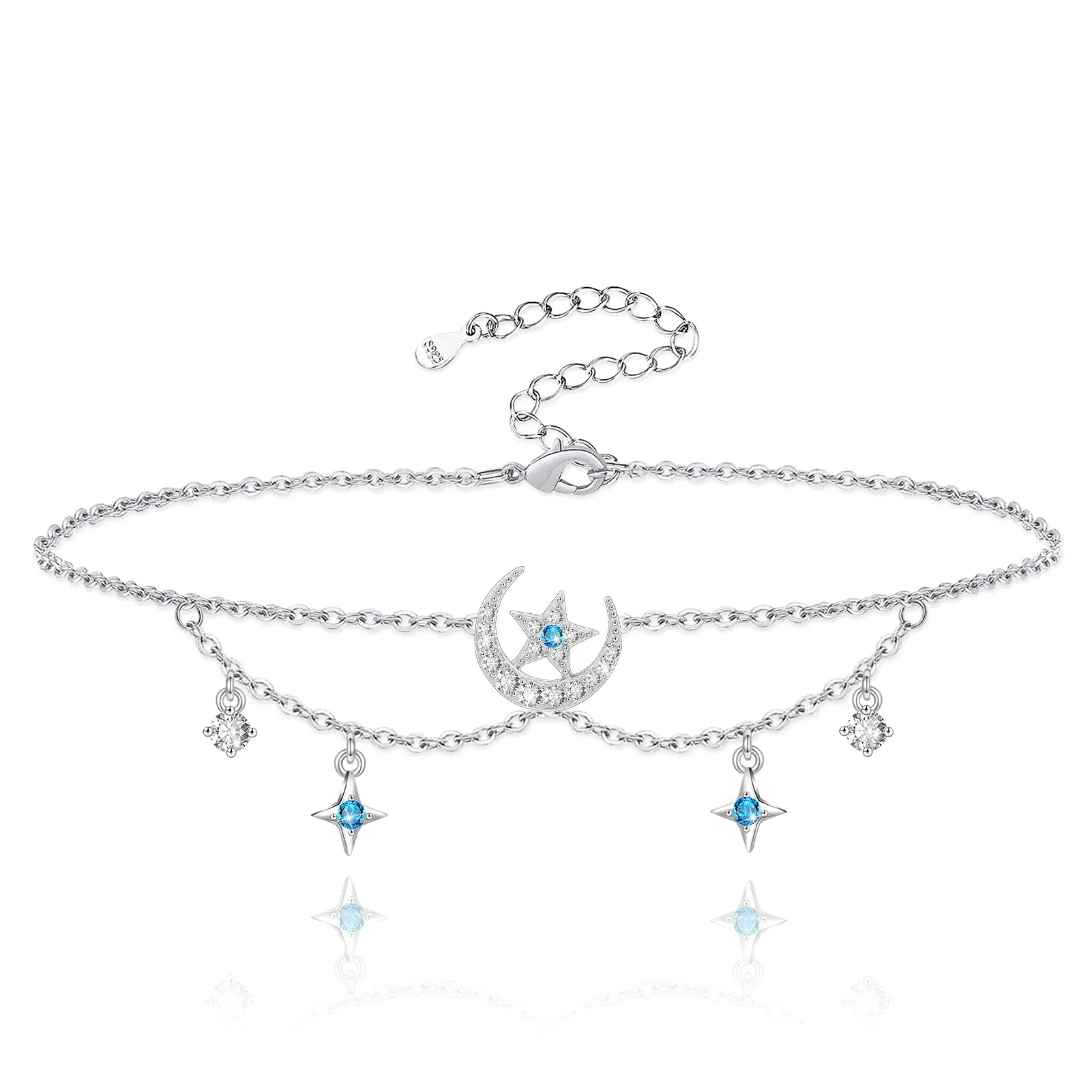 ATTRACTTO Layered Anklet for Women 925 Sterling Silver Moon and Star Ankle Bracelet Adjustable Summer Beach Anklets Jewelry Gifts for Women Wife Girls Infinite Moon Anklet