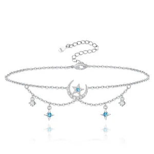 ATTRACTTO Layered Anklet for Women 925 Sterling Silver Moon and Star Ankle Bracelet Adjustable Summer Beach Anklets Jewelry Gifts for Women Wife Girls Infinite Moon Anklet