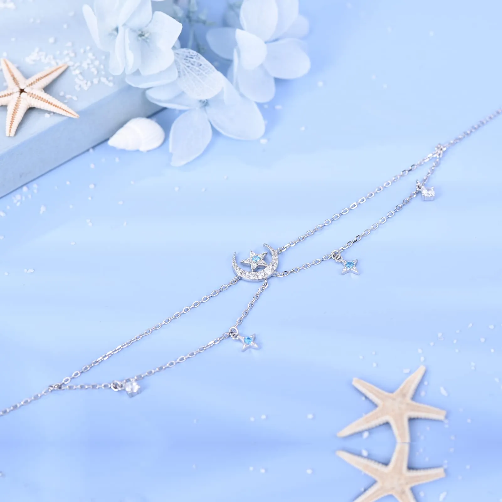 ATTRACTTO Layered Anklet for Women 925 Sterling Silver Moon and Star Ankle Bracelet Adjustable Summer Beach Anklets Jewelry Gifts for Women Wife Girls Infinite Moon Anklet