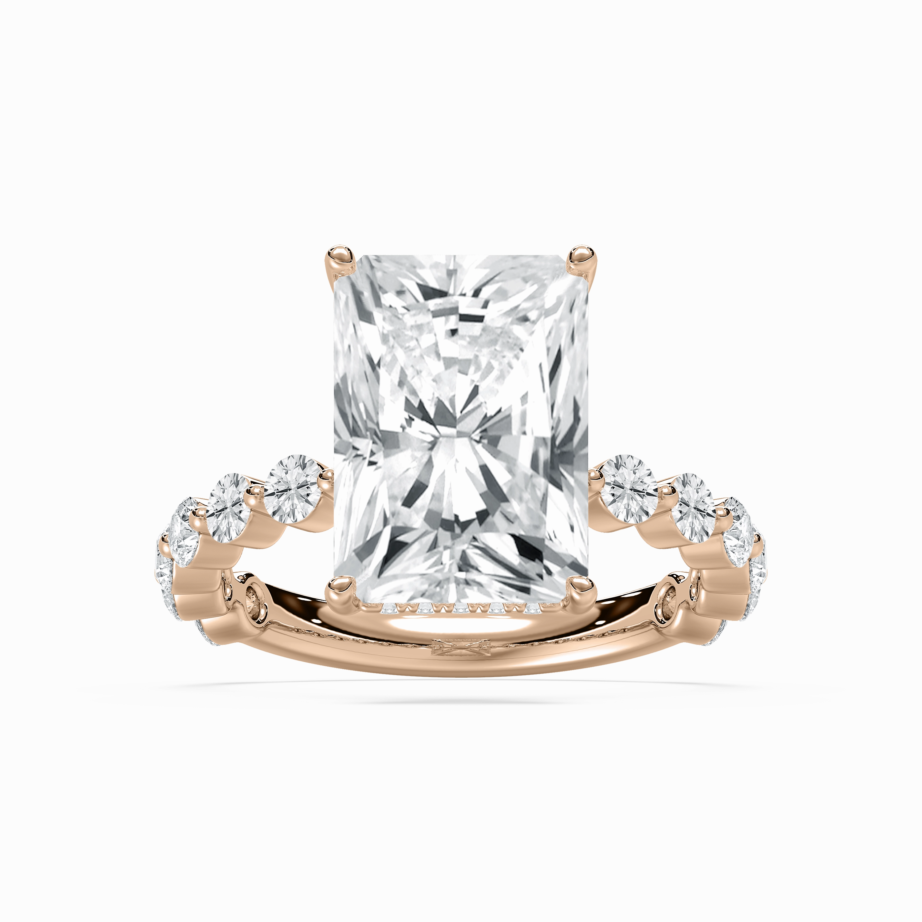 Aubrey 7 ctw Radiant Lab Grown Diamond Single Shared Prong Hidden Halo Engagement Ring Branded Symbol