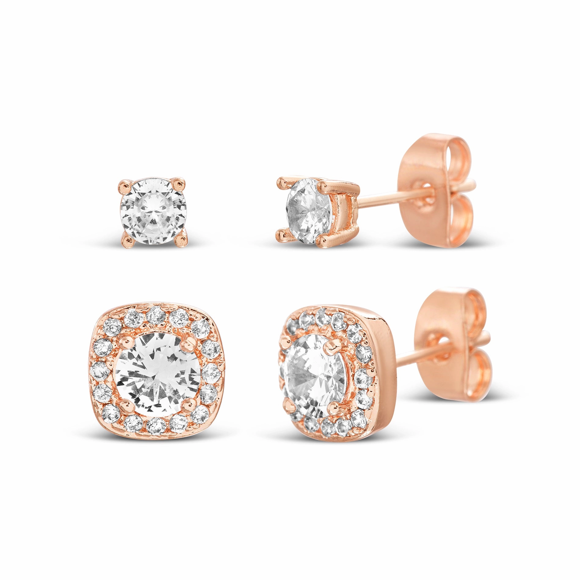 Aubrey Lee Cubic Zirconia Stud Earring Set in Rose Gold Plated Brass Vintage Look Ornate Must-Have