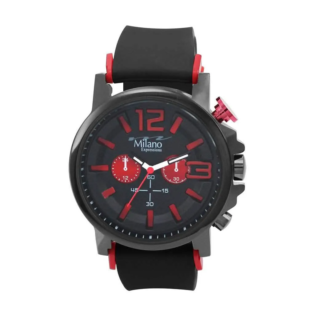 Auburn Elegance: M Milano Expressions Chic Analog Watch with Black Rubber Strap and Silver Case