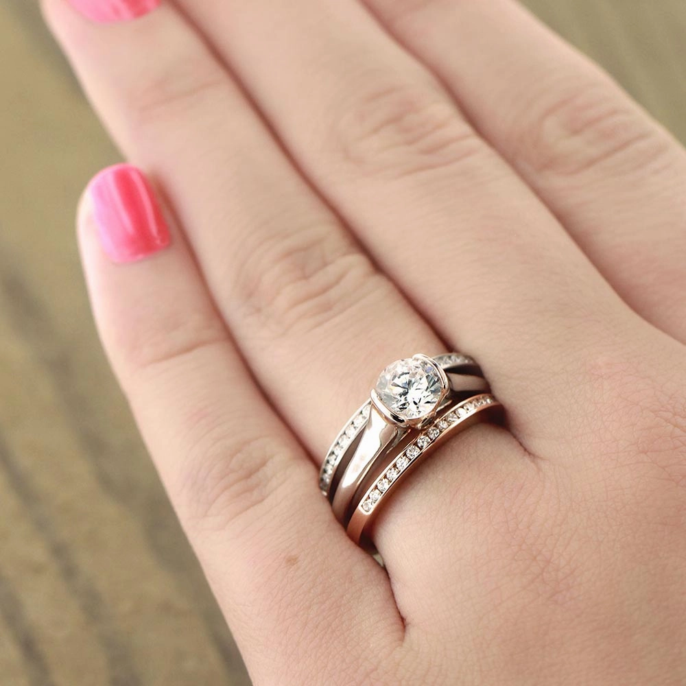 Brilliant Piece Local Craft Audrey Round Lab Grown Diamond Half Bezel Solitaire Engagement Ring