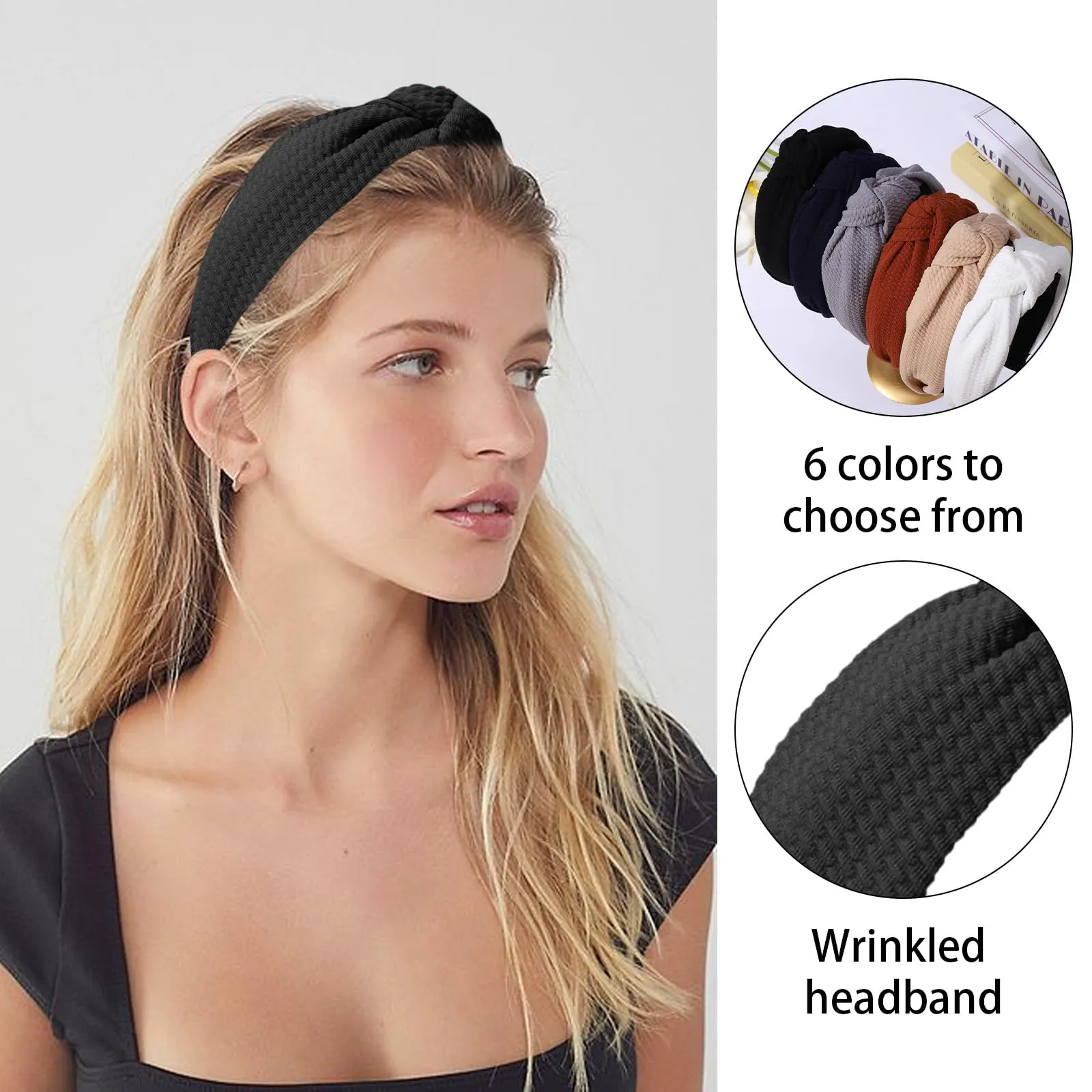 AUDTOPE 6Pcs Headbands for Women, Non Slip Top Knotted Headband for Women Cute Headbands for Women’s Hair Wide Hairbands Hair Accessories