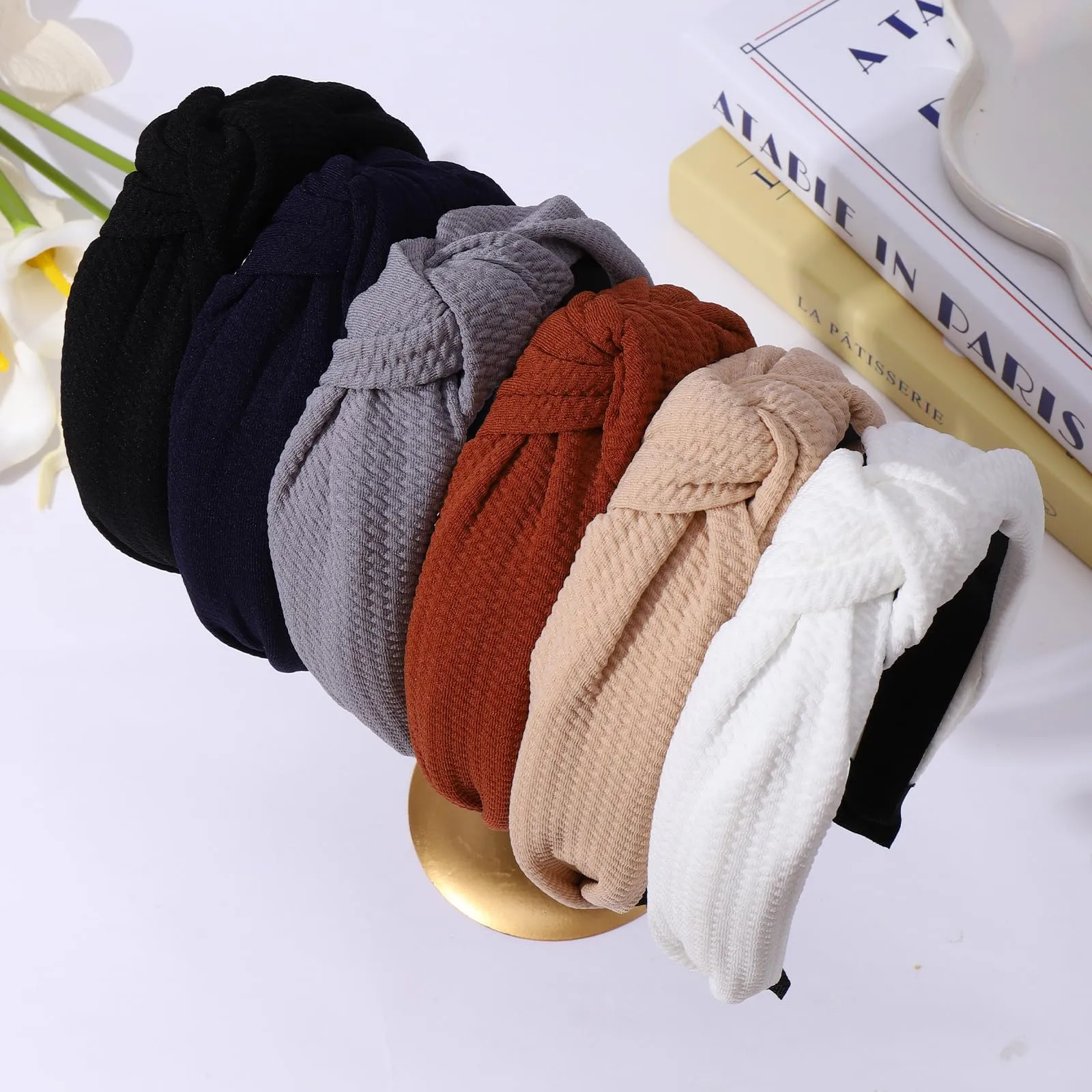 AUDTOPE 6Pcs Headbands for Women, Non Slip Top Knotted Headband for Women Cute Headbands for Women’s Hair Wide Hairbands Hair Accessories