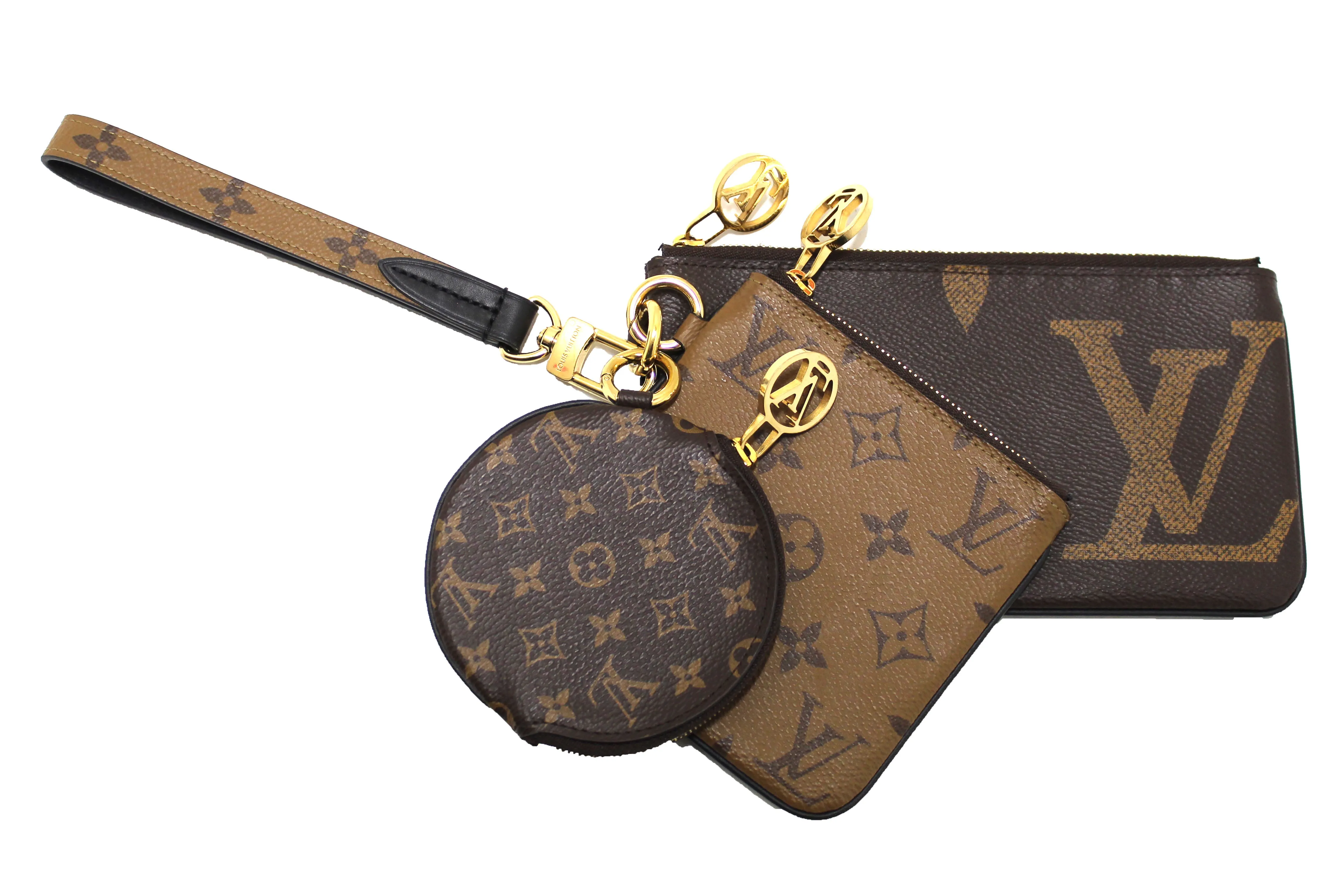 Authentic Louis Vuitton Monogram Giant/Monogram Reverse Canvas Trio Pouch