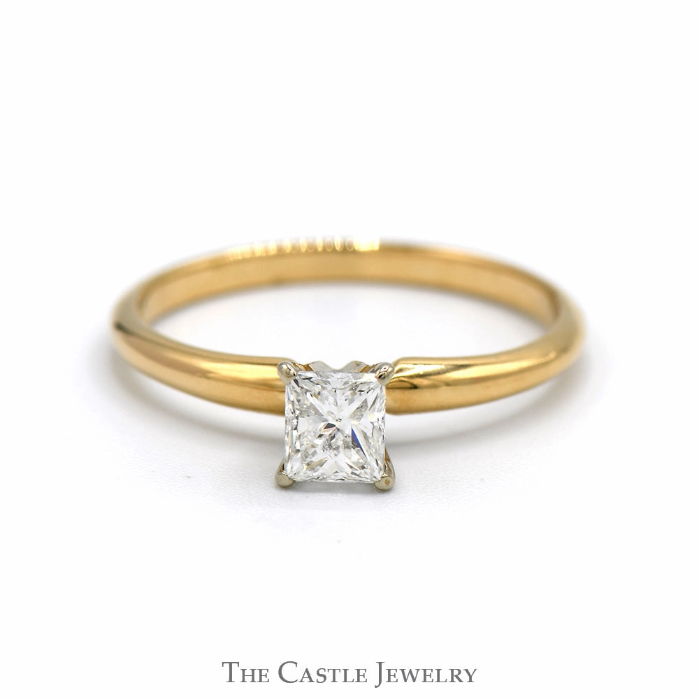 Sentimental Gift 1/2ct Princess Cut Diamond Solitaire Engagement Ring in 14k Yellow Gold