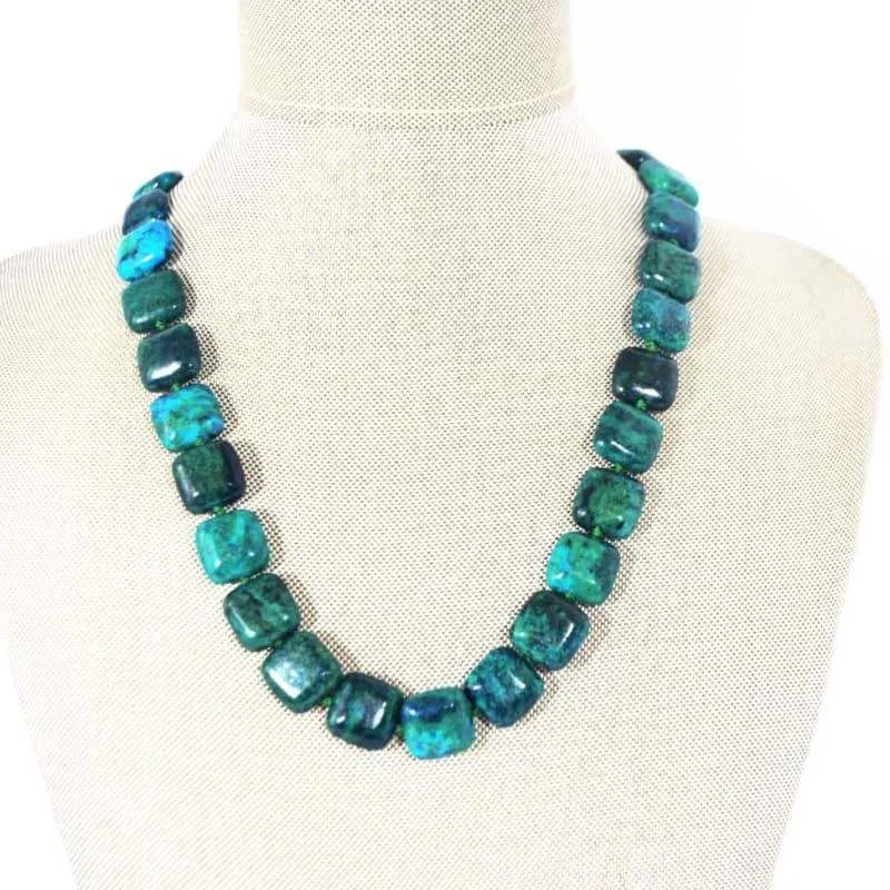 Azurite Chrysocolla Green Square Beaded Necklace
