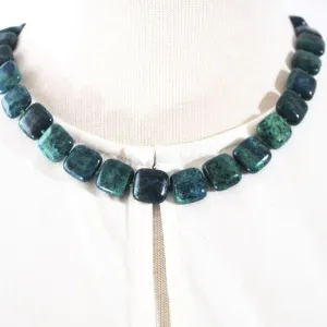Azurite Chrysocolla Green Square Beaded Necklace