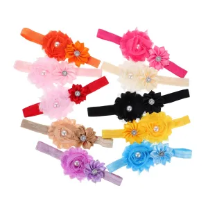 Baby Girls Headband Flower Elastic Hairband 10 Colors Pearl Decor Photo Prop Headband for Boys and Girls