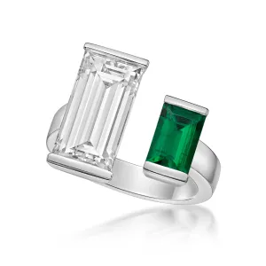 Baguette cut diamond and Colombian Emerald Cocktail Ring