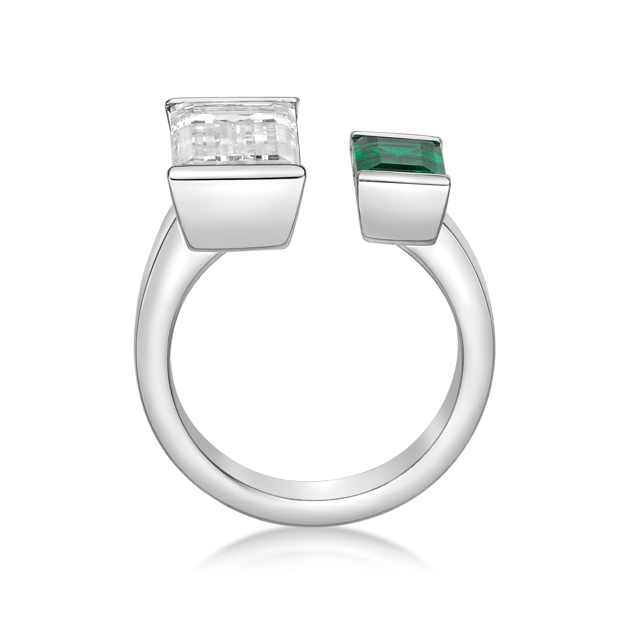 Baguette cut diamond and Colombian Emerald Cocktail Ring