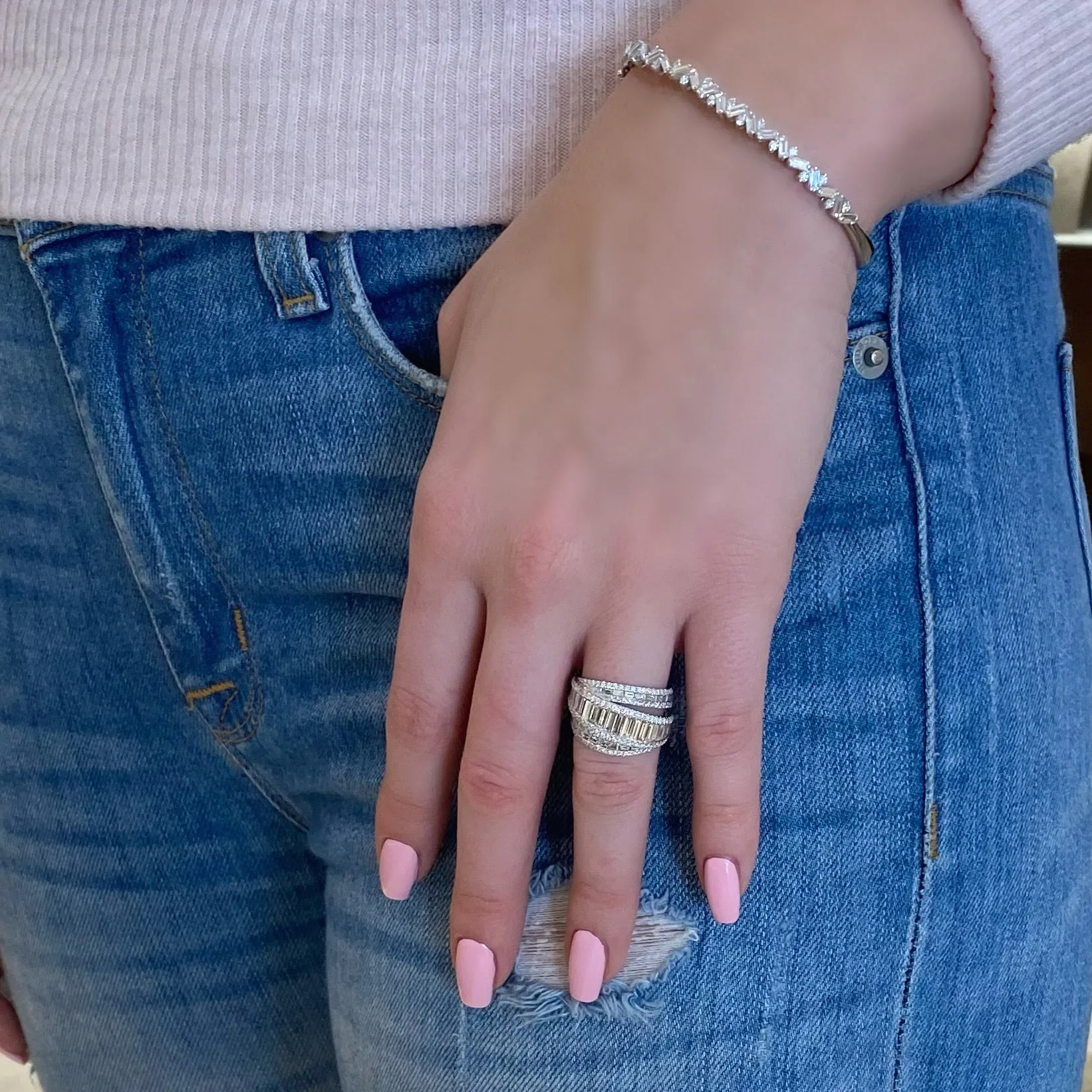 Baguette Diamond Crossover Ring