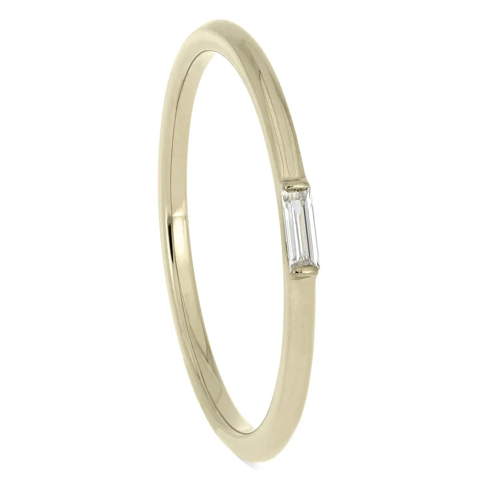 Baguette Diamond Ring in Thin Polished Gold Band