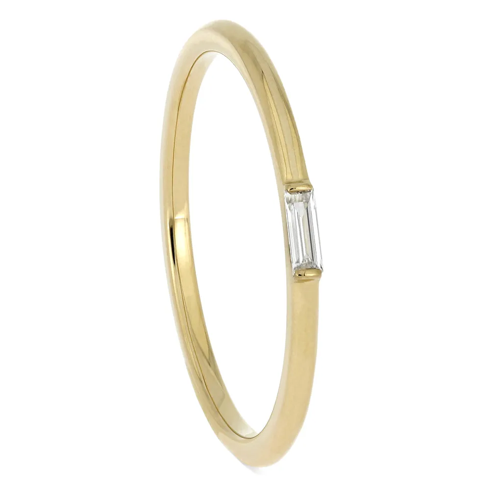 Baguette Diamond Ring in Thin Polished Gold Band