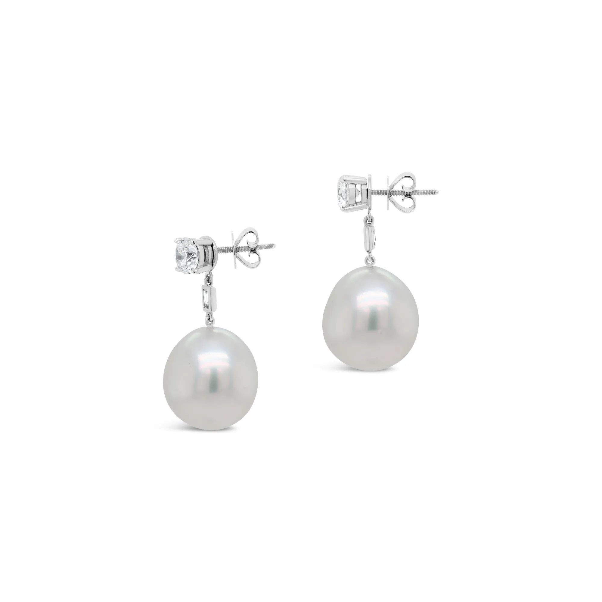 Baguette Diamond with Baroque Australian South Sea Pearl Jacket Earrings