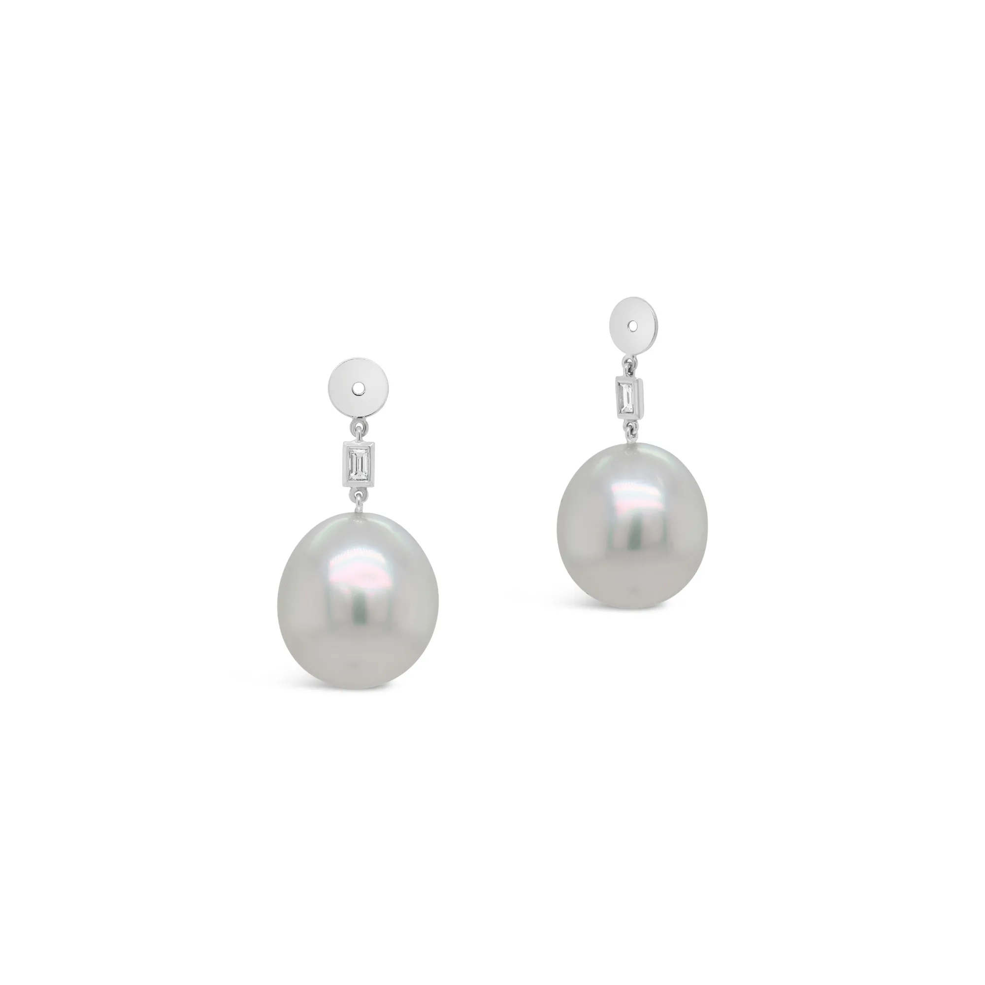Baguette Diamond with Baroque Australian South Sea Pearl Jacket Earrings
