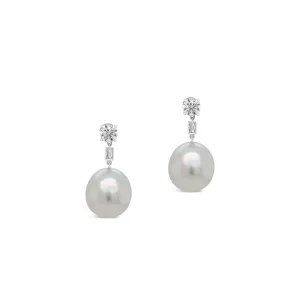 Baguette Diamond with Baroque Australian South Sea Pearl Jacket Earrings