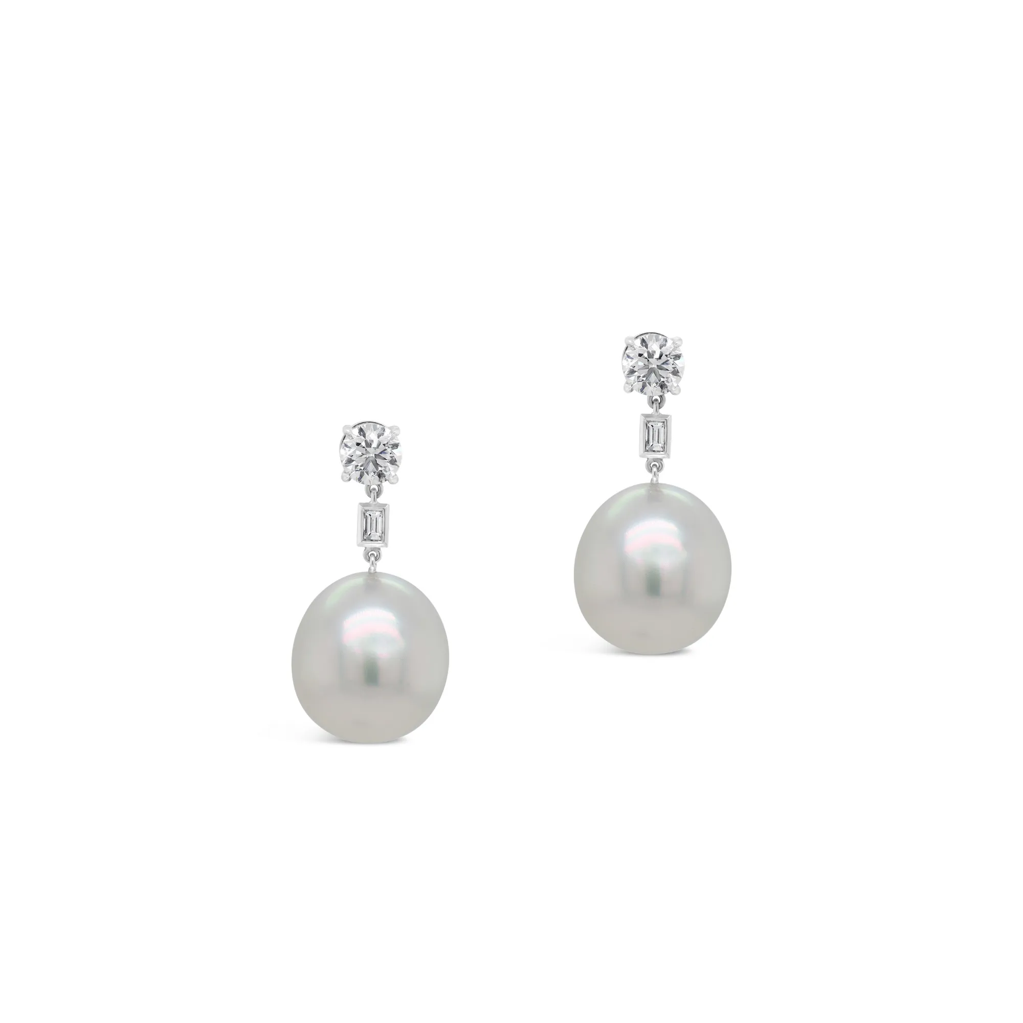 Baguette Diamond with Baroque Australian South Sea Pearl Jacket Earrings
