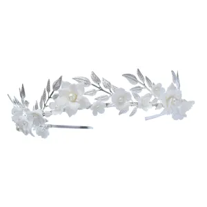 balacoo Bridal Flower Headband Pearl Elegant Pearl and Leaf Headpiece for Wedding