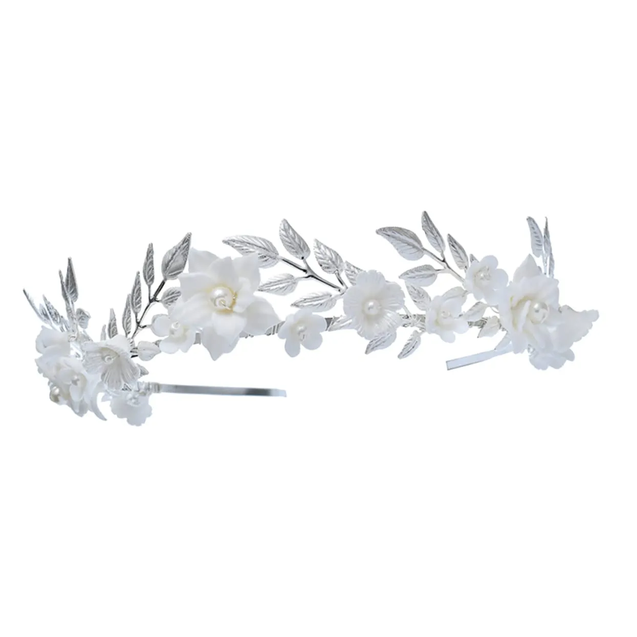 balacoo Bridal Flower Headband Pearl Elegant Pearl and Leaf Headpiece for Wedding