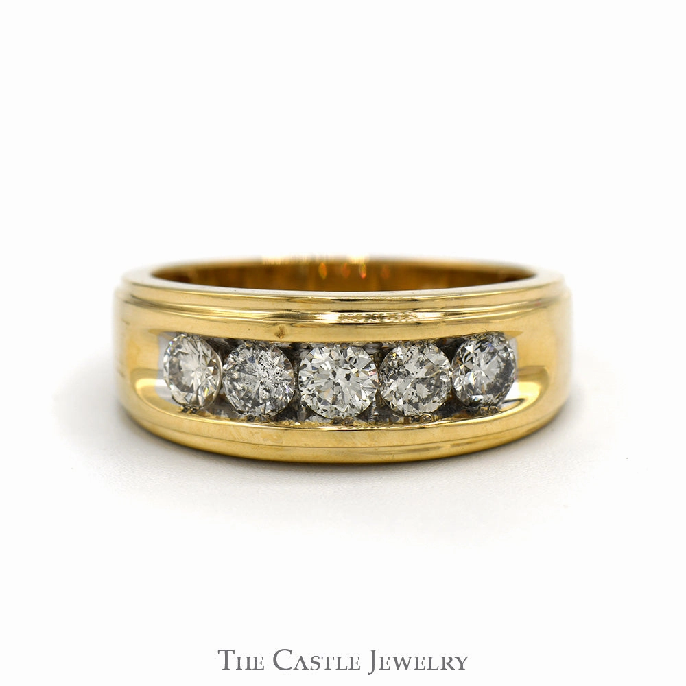 1.5cttw 5 Round Nick Set Diamond Men's Band in 10k Yellow Gold HighEnd Emblem