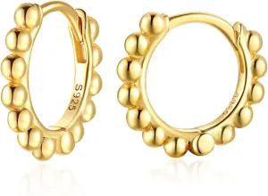 Ball Beaded Huggie Hoop Earrings 925 Sterling Silver Upper Ear Cartilage Helix Small Tiny Mini Sleeper Hoop Earrings