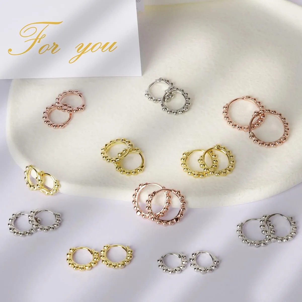 Ball Beaded Huggie Hoop Earrings 925 Sterling Silver Upper Ear Cartilage Helix Small Tiny Mini Sleeper Hoop Earrings