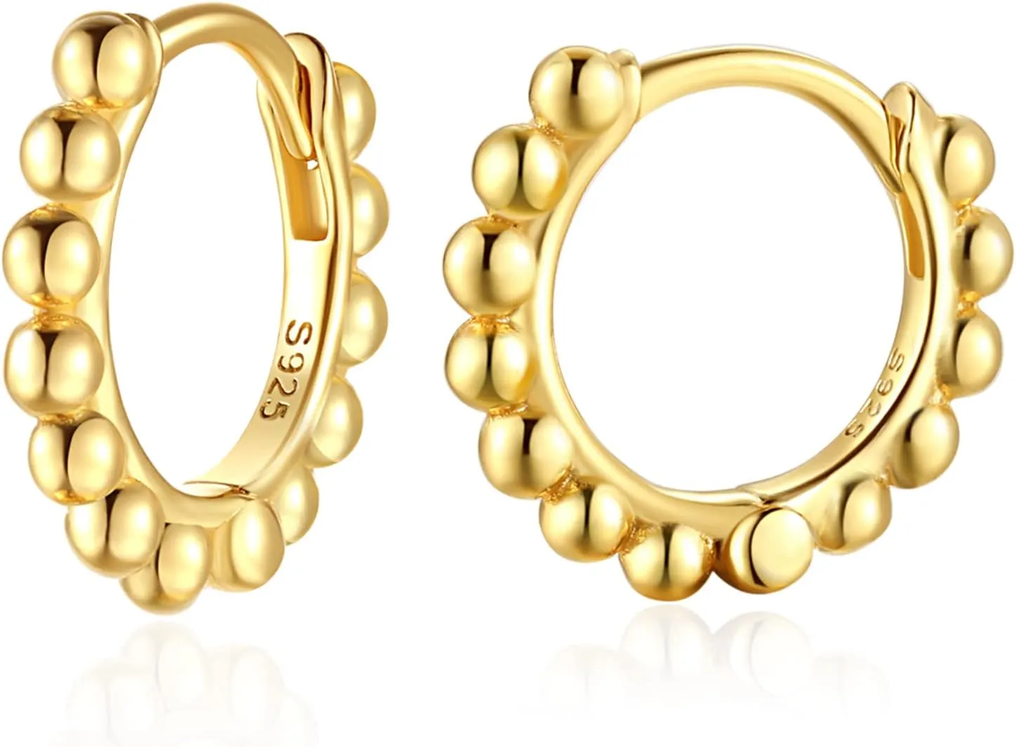 Ball Beaded Huggie Hoop Earrings 925 Sterling Silver Upper Ear Cartilage Helix Small Tiny Mini Sleeper Hoop Earrings