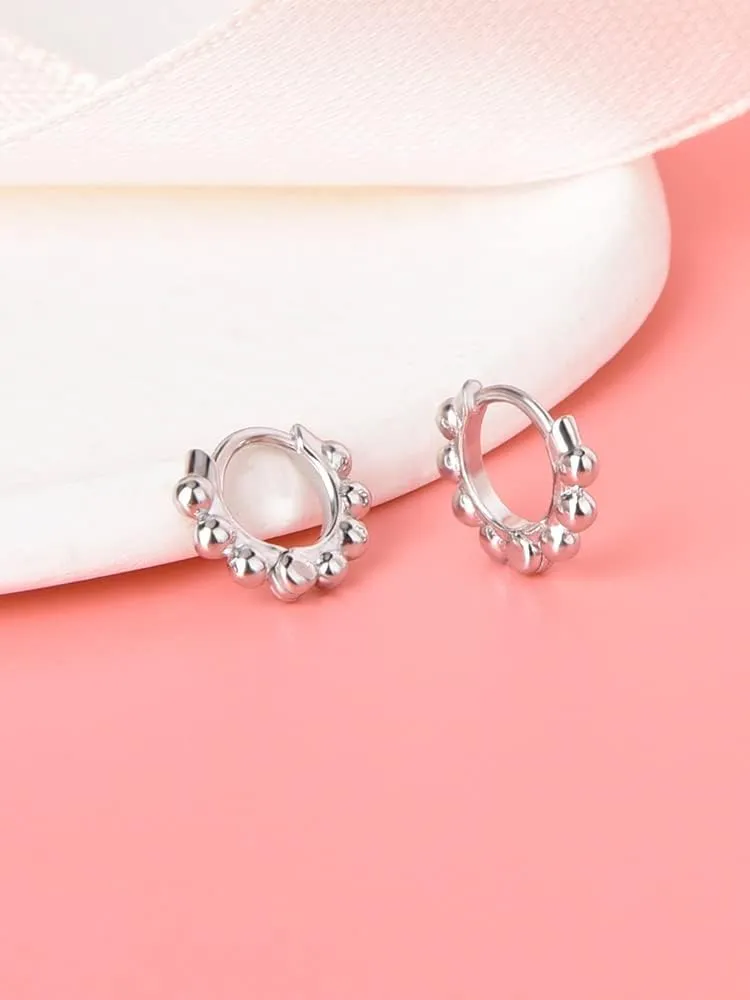 Ball Beaded Huggie Hoop Earrings Upper Ear Cartilage Helix 925 Sterling Silver Gold Small Tiny Mini 12mm 10mm 9mm 8mm 7mm 6mm Hoop Earrings