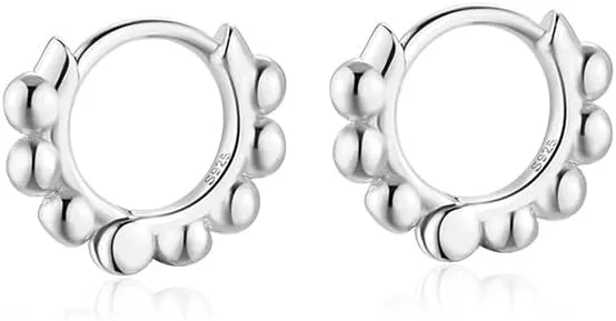 Ball Beaded Huggie Hoop Earrings Upper Ear Cartilage Helix 925 Sterling Silver Gold Small Tiny Mini 12mm 10mm 9mm 8mm 7mm 6mm Hoop Earrings