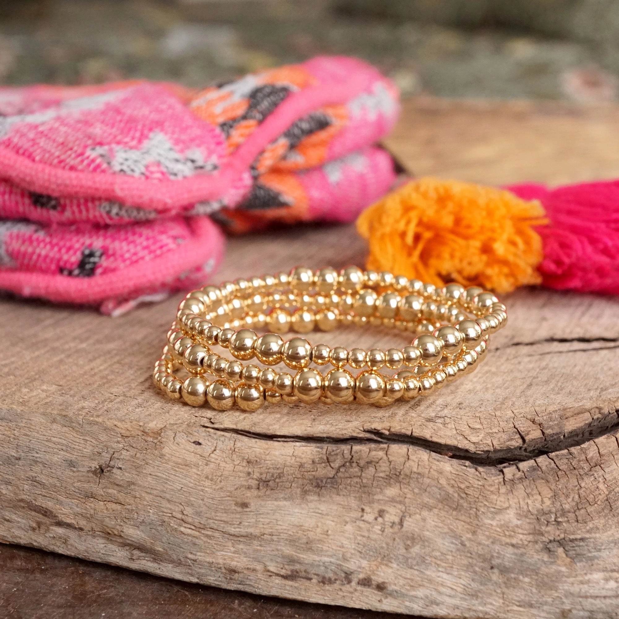 Ball Beaded Multi-Size Stretch Bracelet Stack ?C Gold Tone Classy Additions