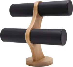 Bamboo Jewelry Display Bracelet Storage Display Bangle Display Stand Vintage Velvet/PU Leather Watch Jewelry (Color : Black, Size : 23 * 23.5 * 10cm)
