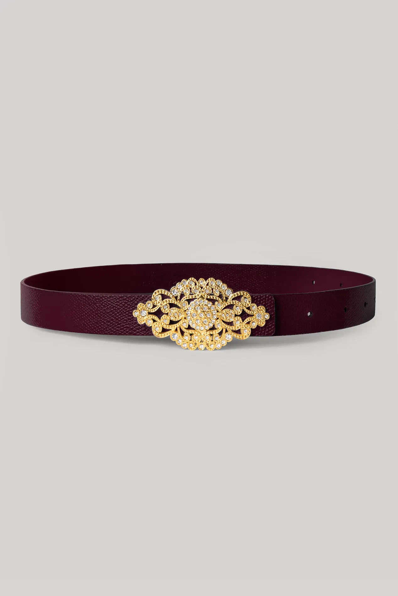 Baroque Burgundy Leather Waist Belt With Gold Buckle