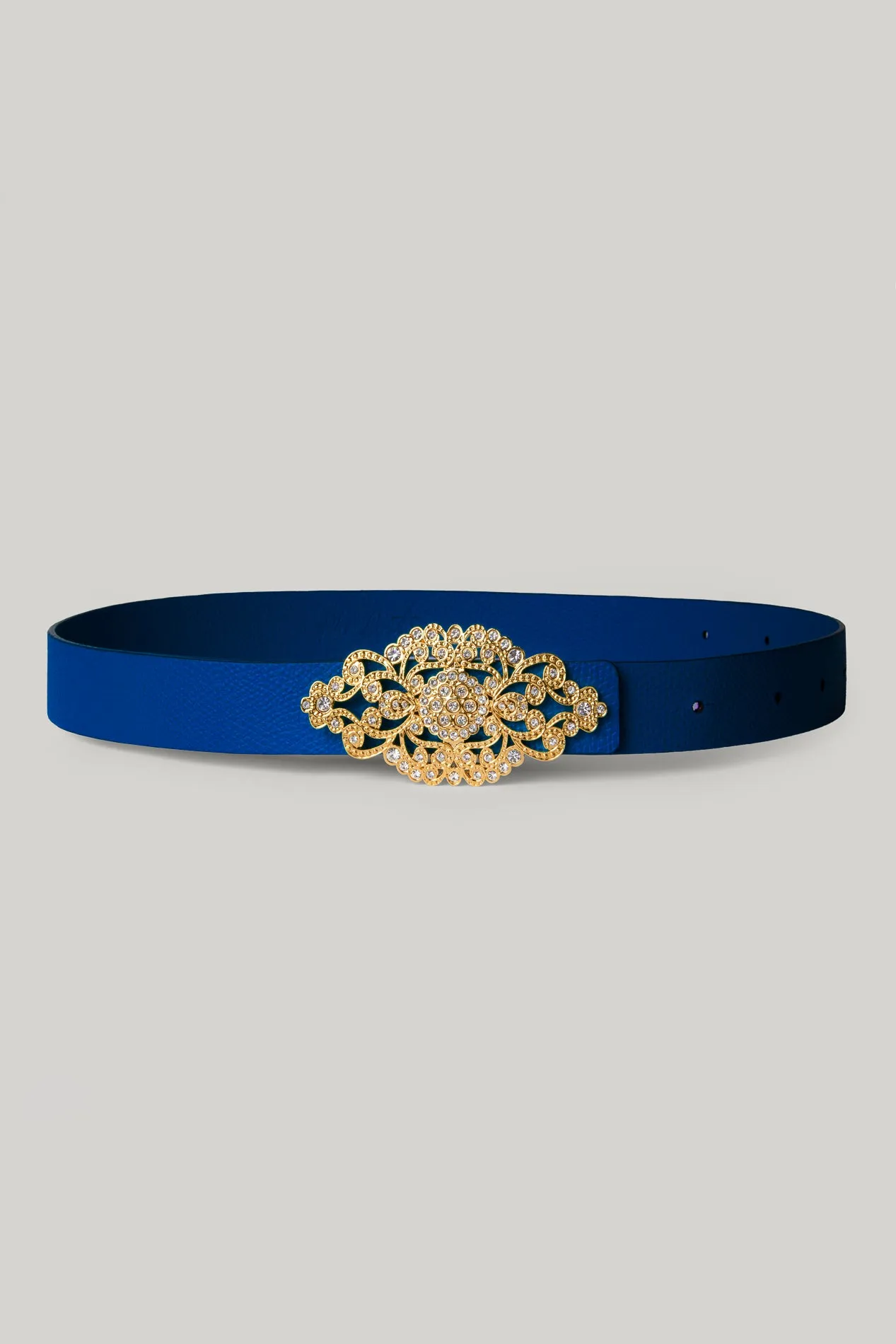 Baroque Sapphire Leather Waist Belt With Gold Buckle