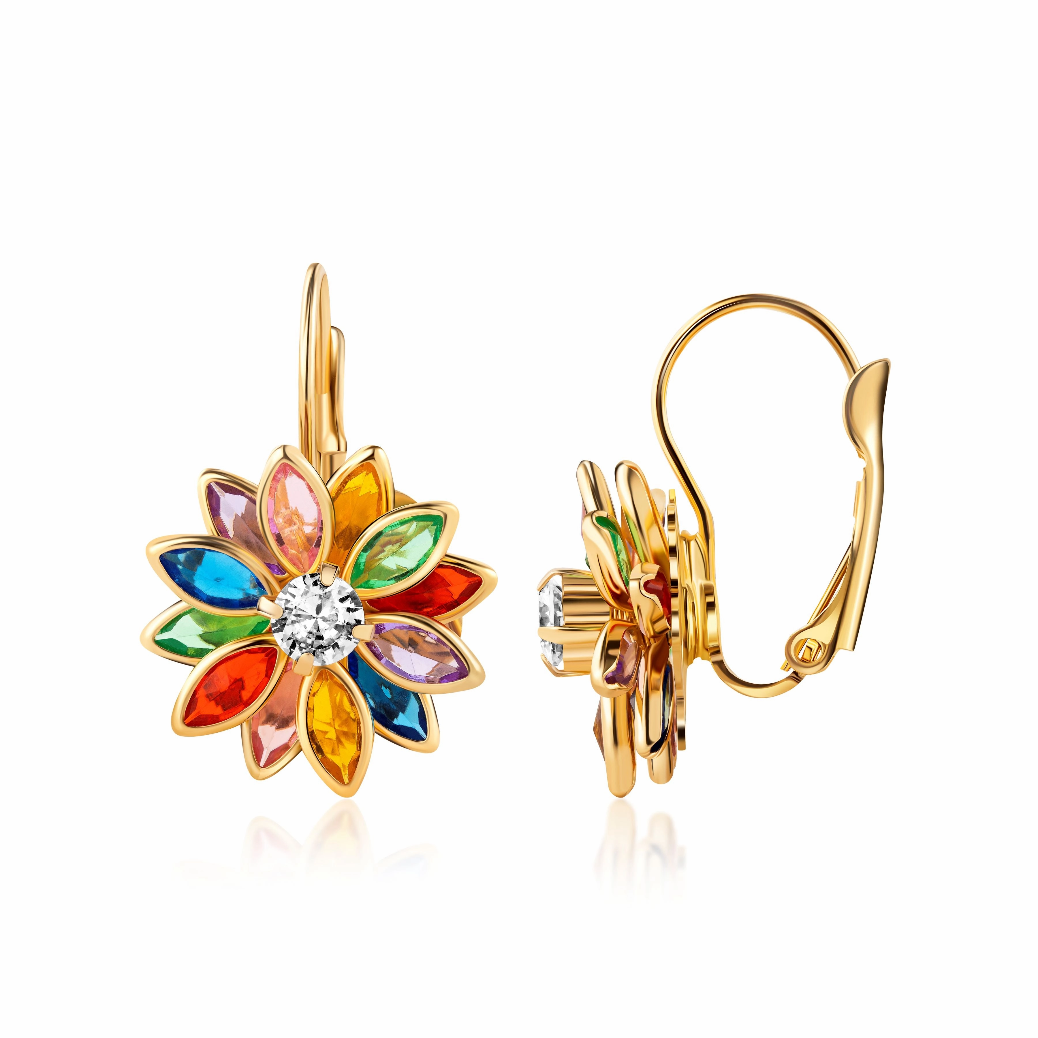 Barzel 18K Gold Plated Flower Earrings - Colorful Lotus Flower Earrings For Women Graceful Creation