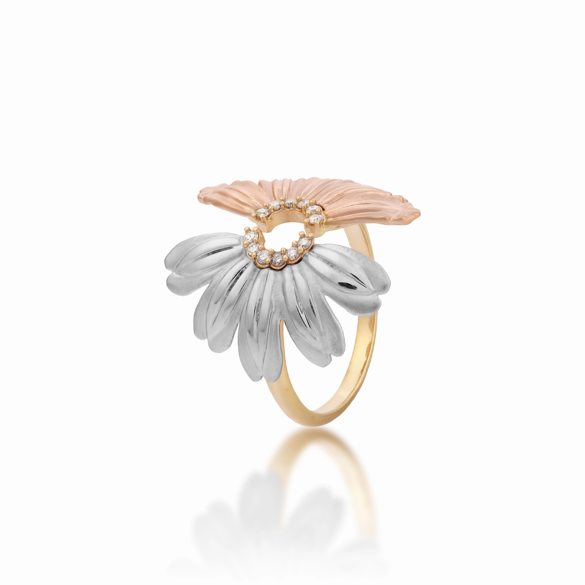Beach & Mountain Naupaka Ring in Tri Color Gold with Diamonds Style Upgrade Luxury feature