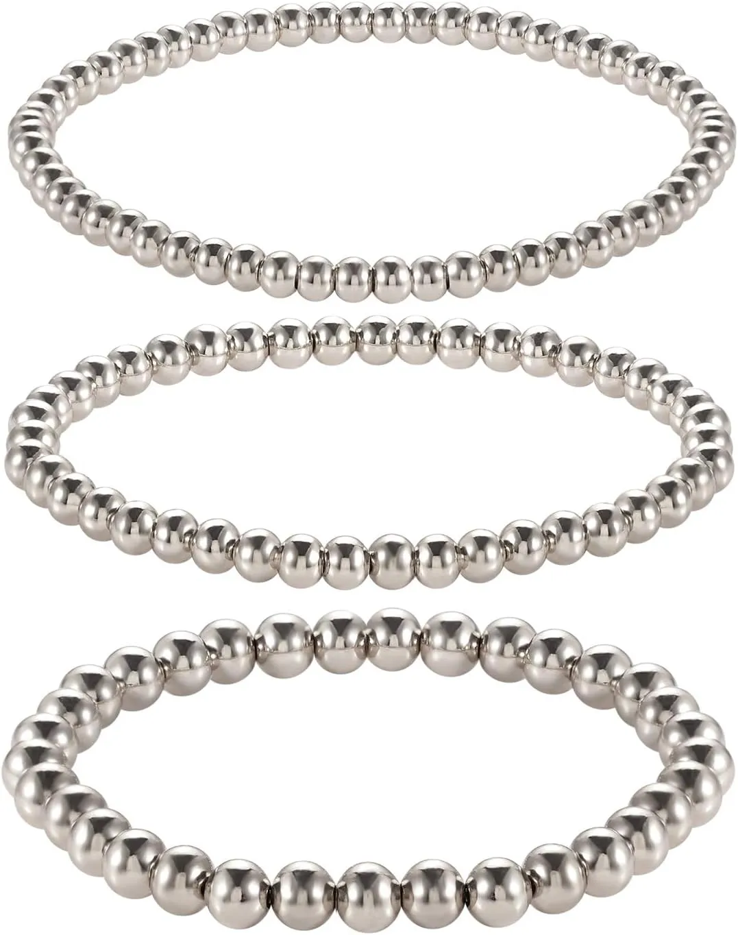 Beaded Bracelets for Women 4/5/6mm Brass Bead Ball Stretch Bracelets Stackable Bracelets Bangles for Men Party Birthday Gift Gold Silver