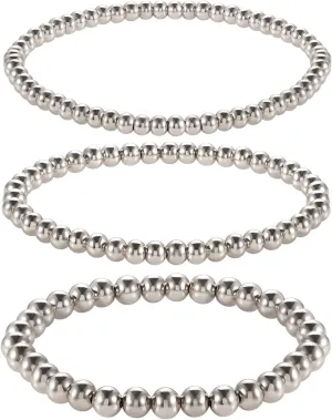 Beaded Bracelets for Women 4/5/6mm Brass Bead Ball Stretch Bracelets Stackable Bracelets Bangles for Men Party Birthday Gift Gold Silver