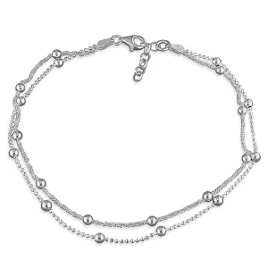 Beaded Double Chain Sterling Silver Anklet/Ankle Bracelet/Ankle Chain - 9.75" Inch / 25cm - Anklets for Women