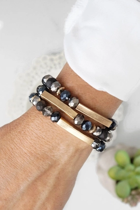 Beaded bracelets set in Black Glass Beads and Gold tubes Logical Choice