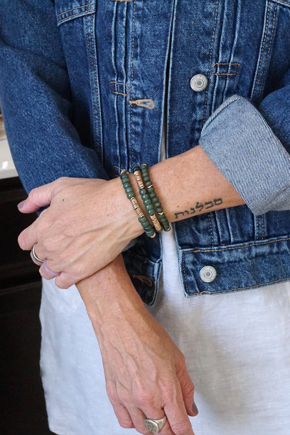 Reasonable Rate Satisfaction guaranteed Beaded bracelets set in Olive Green and Gold