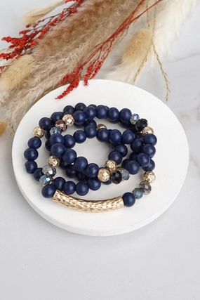 Beaded bracelets set in Wooden Navy Blue and Gold tube Fashion Basic Cultural Influence