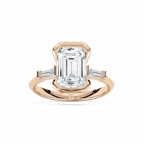 Beatrice 2 1?? ctw Emerald Lab Grown Diamond Open Bezel Three Stone Engagement Ring Unique Insignia