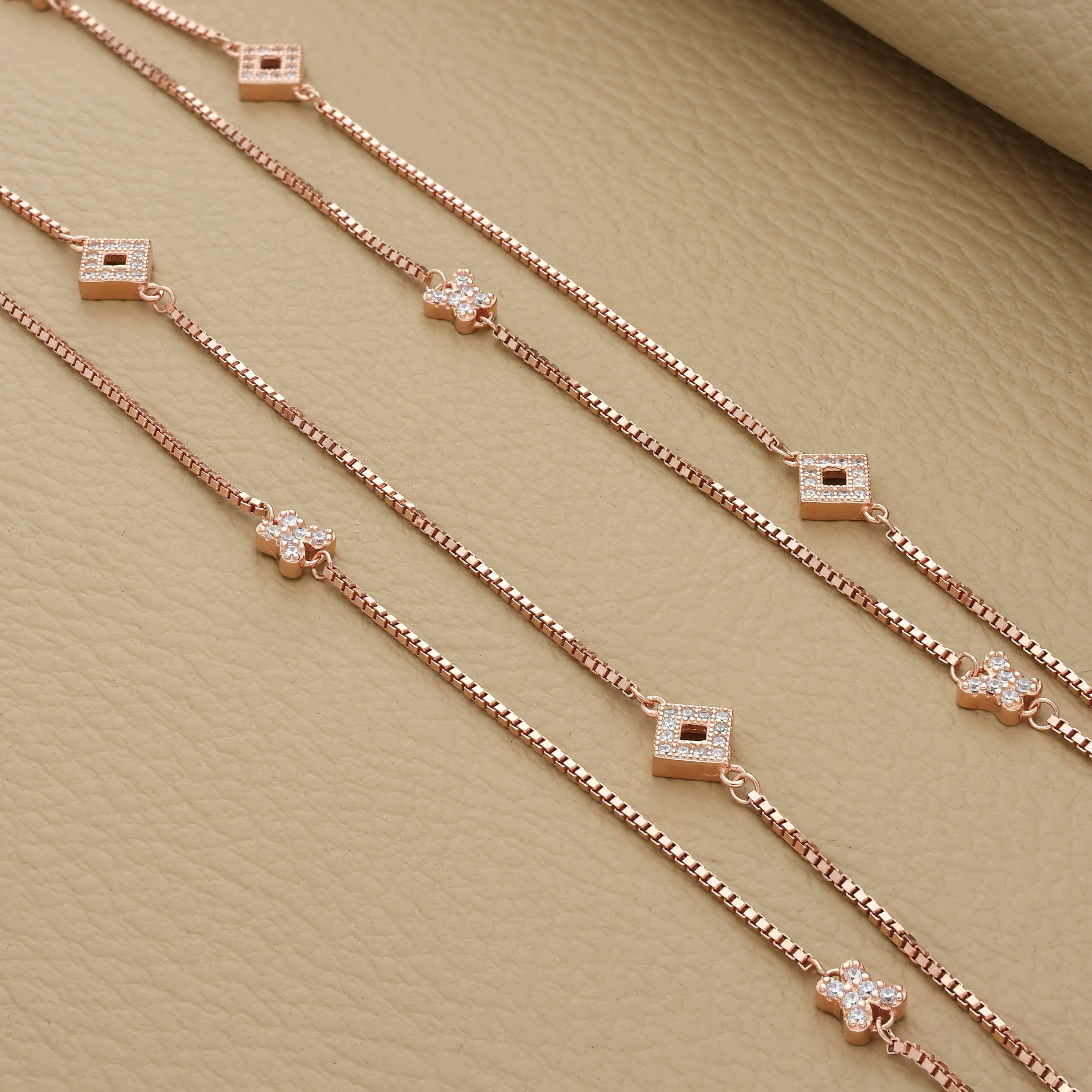 Beautiful Twin Layer Rose Gold Polish Silver Anklet
