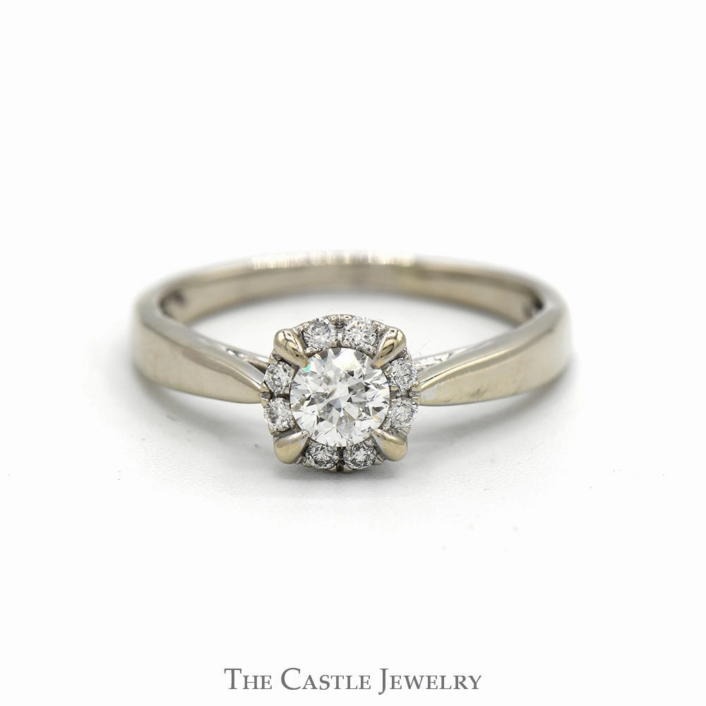 Sentimental Design 1/2cttw Round Diamond Engagement Ring with Diamond Halo in 10k White Gold