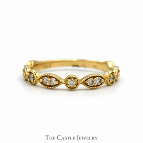 Bold Mood Diamond Accented Stackable Band with Beaded Edges in 14k Yellow Gold
