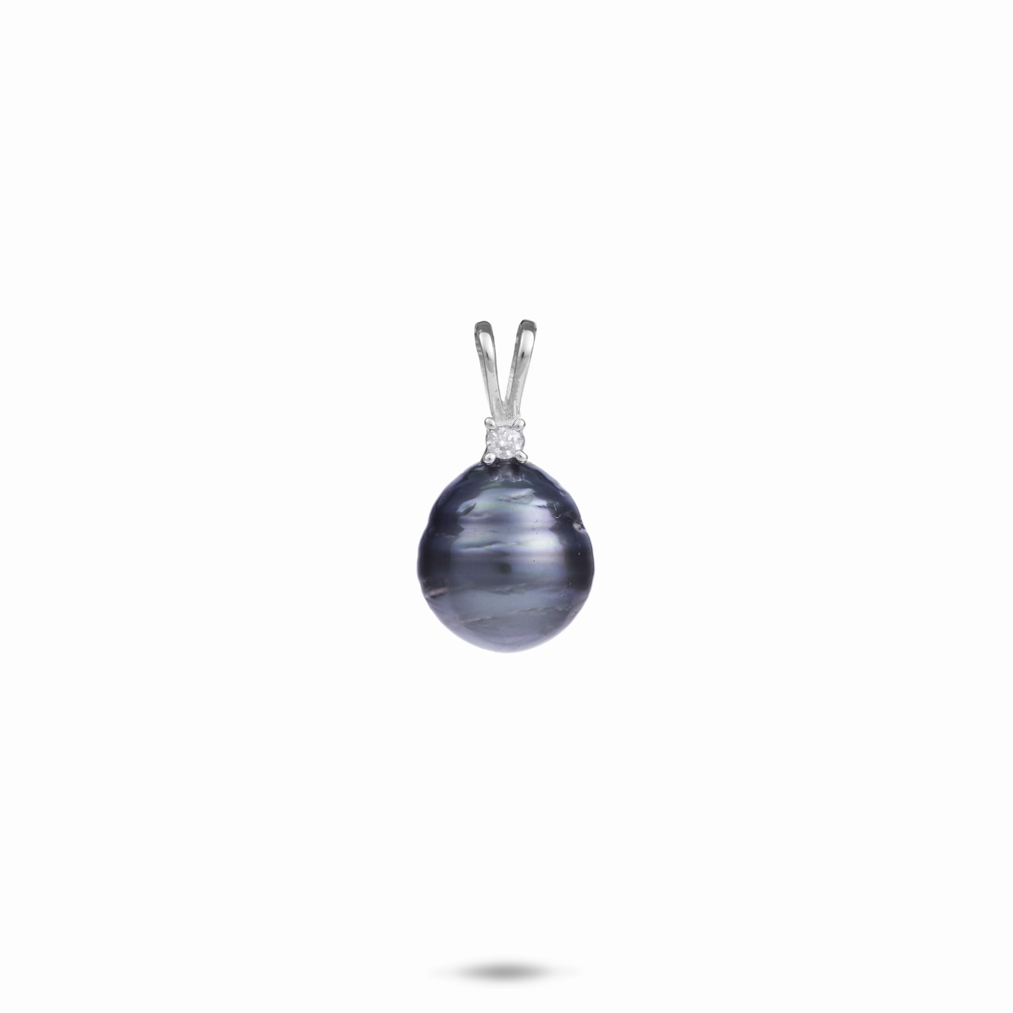 Zoom Focus Tahitian Black Pearl Pendant in White Gold with Diamond - 8-10mm