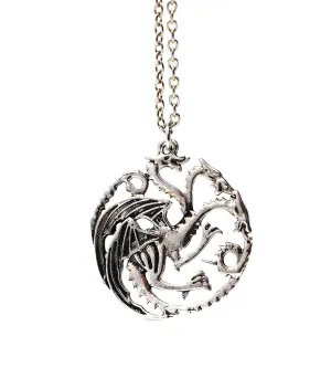 Beaux Bijoux Three Headed Dragon Pendant Necklace Targaryen Sigil Silver Game of Thrones in Gift Box