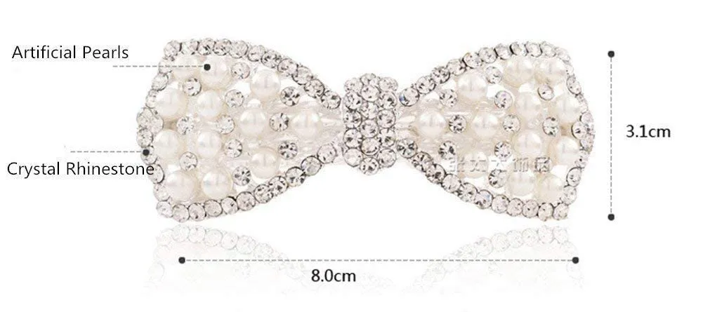 BeeSpring Silver Korean Style Crystal Rhinestone Hair Barrettes Butterfly Pearls Hair Clips Pins for Women (1Pcs)